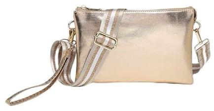 JEN & CO. Izzy Umhängetasche aus veganem Leder, Clutch, Geldbörse, Schultertasche, Handtasche mit Gitarrengurt für Damen, Penny, 10 x 7 Inches