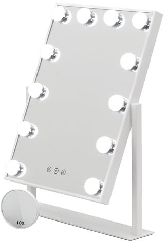 SANIVERRE Bulb Little Miroir de Maquillage sur Pied Blanc 12 LED Couleur & intensité Lumineuse réglables