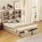 Merax Doppelbett Holzbett 160x200cm, Stauraumbett mit 2 Schubladen und Ablagefach, Funktionsbett mit Lattenrost, Stabil Massivholzbett Jugendbett, einfachen Stil Plattformbett, Ohne Matratze, Natur