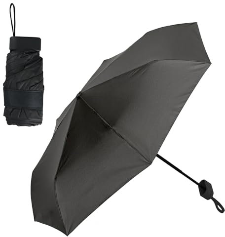 Taschenschirm Travel, Mini Reise Regenschirm Leicht mit Sonnenschutz UPF50+ UV, Kompakter Faltbarer Regenschirm, 5 Rippen, Winddicht & Sturmfest für Herren, Damen, Kinder (Schwarz)