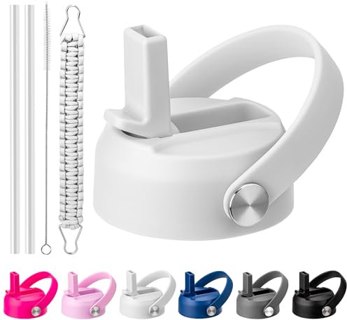 Prurex Straw Lid for Hydroflask 12 16 18 20 32 40 64 oz,Replacement Lids with Straw for Hydro Flask Wide Mouth Water Bottle,Flex Straw Cap Accessories Top Fits Thermoflask&Iron Flask(White)