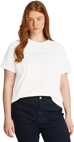 Tommy Hilfiger Damen T-Shirt Kurzarm Script Crew Neck Regular Fit, Weiß (Ecru), 50