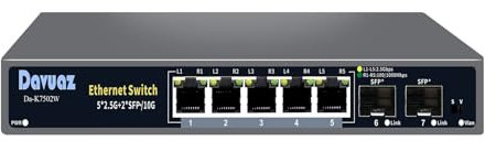 Davuaz 7-Port 2.5G Unmanaged Ethernet Switch with 5 x 2.5G Base-T Ports and 2 x uplink 10G SFP Ports, Compatible with 100/1000/2500Mbps Network Switches,Metal and Fanless, Plug and Play