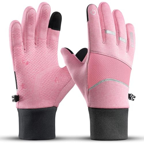Vilico Guanti Invernali Termici Donna,Guanti Ciclismo Invernali Uomo,Guanti Moto Donna Invernali,Cálidos e Antiscivolo Touch,Utilizzati per Biciclette,Corsa-Rosa, Taglia L