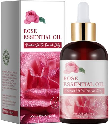 Rose Essential Oil 118 ML, Christmas Gifts for Women, Pure Essential Oil for Massage Skin Nourish Hair and Glow Nail Rose Oils for Diffuser Home,Natural Essential Oils for Soap Candle Making