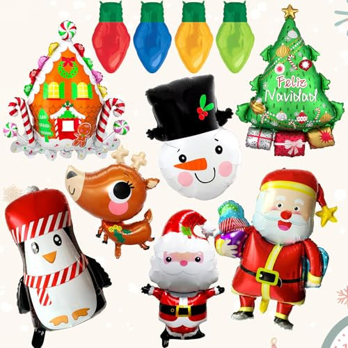 Weihnachts Luftballon Set, 11 Stk XXL Weihnachten Deko Folienballon Weihnachtsmann Weihnachtsbaum Elch Glühbirne Lebkuchenhaus Schneemann Pinguin Weihnachtsdeko Ballon für Kinder Christmas Dekoration