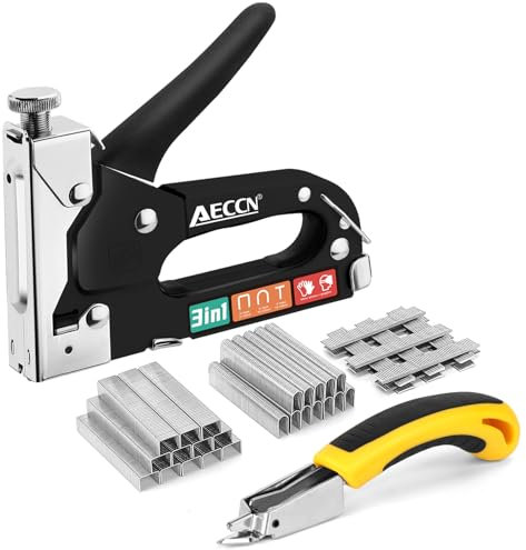 AECCN 3 in 1 Heavy Duty Heftklammern-Nagel-Stahlpistolen-Set mit 2100 Heftklammern, Polsterhefter für Befestigungsmaterial, Dekoration, Tischlerei, Möbel, Türen und Fenster - Schwarz