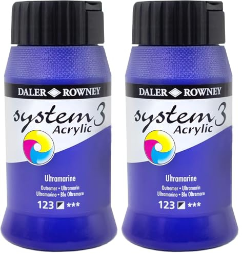 Daler Rowney System3 Acrylic Paint, Plastic Pot, 16.91oz - 500 ml, Ultramarine Blue (Pack of 2)