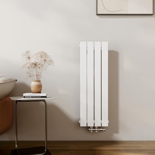 EMKE Radiateur Compact, 900x300 mm, Radiateur Vertical, Étroit et Haut pour Salle de Bain, Radiateur Mural à Panneau Plat, Connexion Centrale, Design Élégant, 403 Watts, Blanc