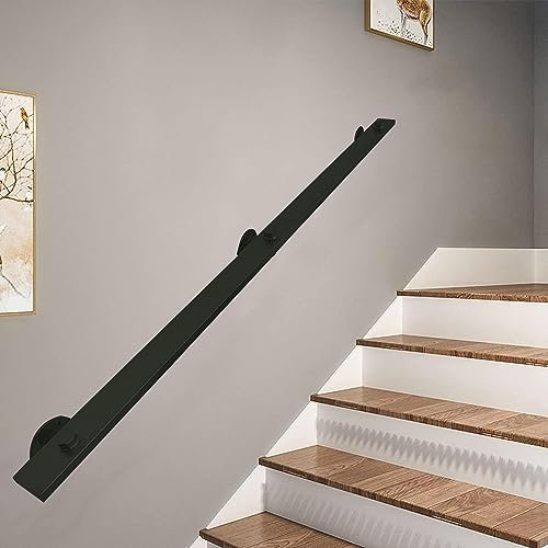 Treppenhandläufe – Komplettset, 1 Fuß bis 20 Fuß Handläufe für Treppen, Treppengeländer aus Schmiedeeisen im Innenbereich, Handlauf aus schwarzem Metallrohr mit Wandhalterung (Größe: 13,1 Fu
