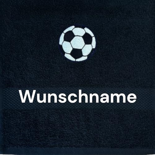 ARTHI Besticktes Handtuch mit Fußball & Deinem Wunschtext, personalisierte Geschenkidee, Teamsport, Fußballfan, Verein, 100% Baumwolle (100x150 cm, Schwarz)