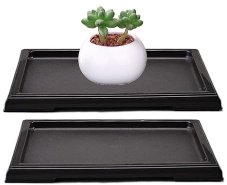 Lot de 2 plateaux à plantes carrés en plastique pour pots de fleurs, soucoupes robustes, sans trous pour cactus,plantes succulentes, décoration, noir, 30 x 21,6 x 2 cm, fournitures de jardin extérieur