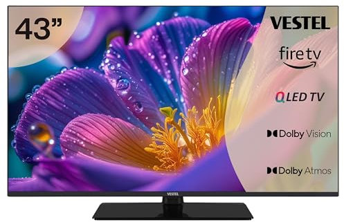 Vestel QLED Fernseher 43 Zoll Fire TV 4K UHD Fernseher, Smart TV mit Dolby Vision HDR, Dolby Atmos und integriertem Triple-Tuner, HDR TV 43QF9940 schwarz