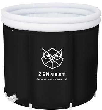 ZENNEST Ice Tub Round PRO 90 cm — Baignoire froide extérieure gonflable et pliable, bain de glace pour cryothérapie – Design allemand avec isolation 6 couches et eBook inclus