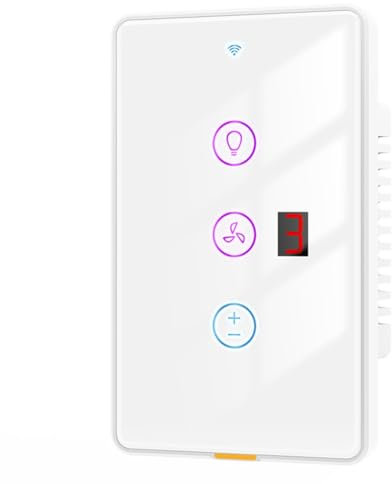 Muuoeou Tuya Smart WiFi Ventilator Lichtschalter Touch Wandpaneel Sprach-Steuerung APP-Fernbedienung Funktioniert für Home Einfache Installation Einfach zu Bedienen A