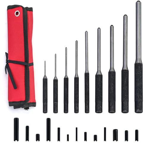 9-Tlg Splinttreiber Set 1.5mm-8mm 40CR-V Stahl Durchschlag Werkzeug, und 13 Stück Klappsplinte Hohl Federstifte, für Holz Kunststoff Leder Schmuck Kunsthandwerk(mit Aufbewahrungstasche)