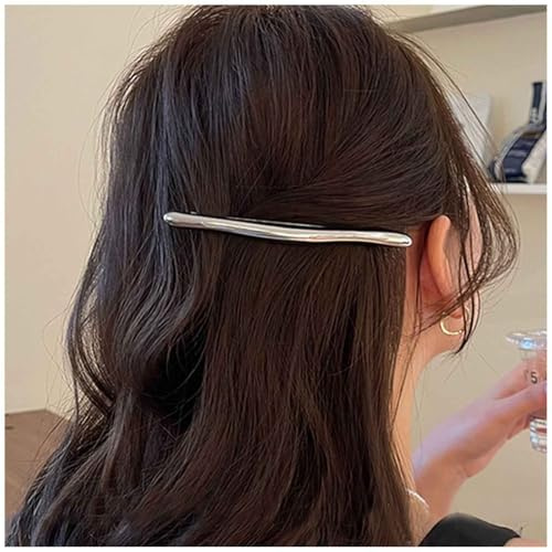 Cybche Einfache Haarspangen Silberne Metall Haarspangen Gebogenen Clip Barrette Lange Bar Haarspangen Barrette Dekorative Metall Haarschmuck Schmuck Für Frauen Kopfschmuck(silver1)