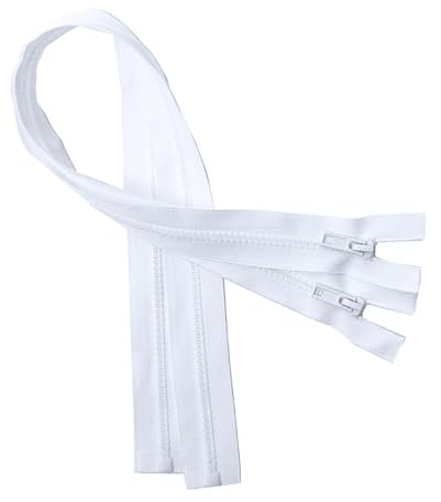 KGS Teilbare Reißverschlüsse | 5mm Reißverschluss Kunststoff für Jacken | 2 Stück pro Packung (Weiß, 60 CM)