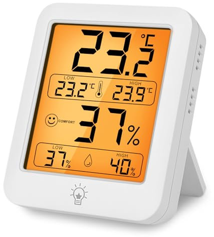 HOTUT Termometro Igrometro Digitale per Ambiente, Misuratore di Umidità e Temperatura da Ambiente con Retroilluminazione, Monitor di Temperatura e Umidità per Casa, Asilo Nido, Terrario, Incubatrice