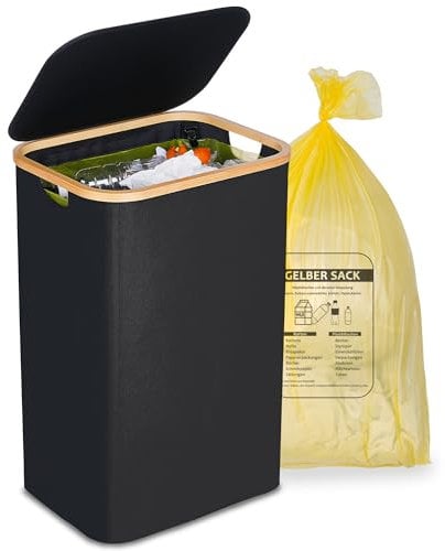 efluky Soporte para saco amarillo, 100 L, cubo de basura con tapa, soporte para bolsas amarillas, fácil extracción a través de la puerta en la parte posterior, recipiente para cocina y hogar [sin