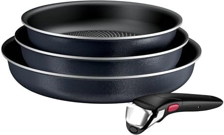Tefal Ingenio Enjoy - Juego de 3 Sartenes 22/24/28 cm + Mango extraíble, Apto inducción, antiadherentes, revestimiento titanio, Thermo-signal, calentamiento rápido, apto lavavajillas y horno