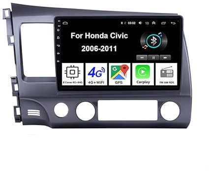 Android 14 Radio Coche 2 DIN 9 Pulgadas HD Pantalla Táctil para Honda Civic 2006-2011 Conectar y Usar con Bluetooth GPS Navi WiFi FM Radio Carplay Inalámbrico/Android Auto