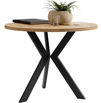 Mirjan24 Couchtisch rund Korku M6, Beistelltisch, Sofatisch, Coffee Table, Wohnzimmertisch mit Schwarz Beine aus Stahl, L:67 x B:67 x H:50 cm (Eiche Gold/Schwarz.)