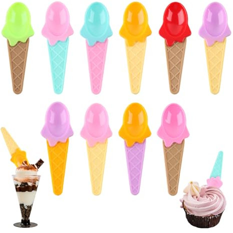 Shyllin Lot de 20 Cuillères à Dessert, Cuillere Plastique Réutilisable, 10 Couleurs - Cuillere a Glace - Convient pour Manger de La Glace, des Gâteaux, de La Gelée, de La Mousse