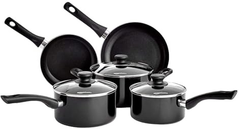 Amazon Basics Töpfe und Pfannen, Keramik-Antihaft-Kochgeschirr, 5-teiliges Set, Aluminium, Induktionsgeeignet, Alle Herdarten