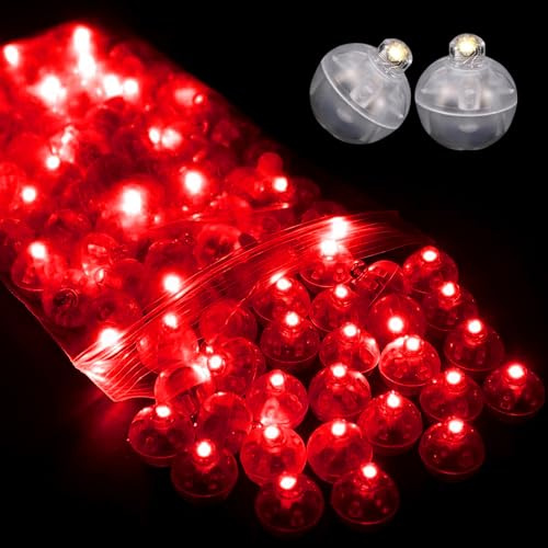 WoskjXas 100 Stück Runde Ballonlichter Mini Ballon Licht Led Luftballon Lichter Runde Led Ballonlichter Mini Balloon Lights für Weihnachten Halloween Dekoration [Rot]