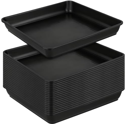 HEIYUET 20 Stück Blumentopf Untersetzer Eckig 25x25cm, Pflanzen Untersetzer Quadratisch, Schwarze Kunststoff Blumenuntersetzer für Pflanztopf Outdoor Indoor