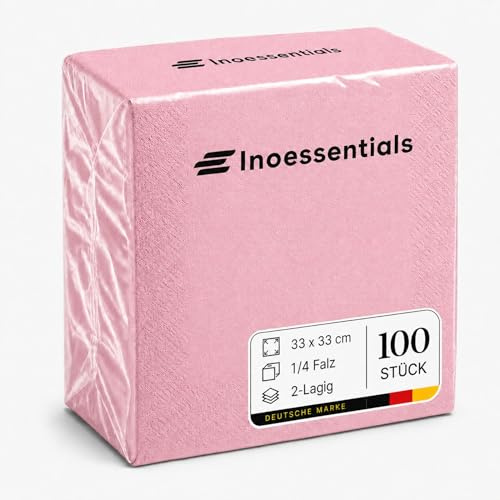 Inoverse Servietten Pink 33 x 33 cm 100 Stück, Papierservietten Großpackung | 2-lagig 1/4-Falz einfarbig, Einwegservietten, für Hochzeit, Buffet, Party, dekorative Tischservietten für Gastronomie