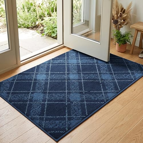 COSY HOMEER Large Front Door Mat Indoor 80x120 cm, Rolling-up Package No Creases, Non-Slip Dirt Trapper Entryway Rugs, Washable Low Profile Welcome Floor Mats, Blue