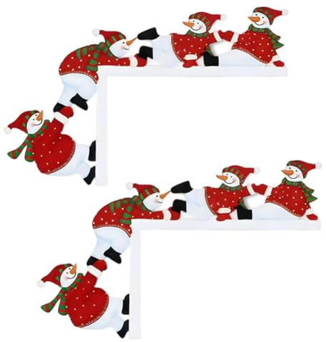 BildeeMait Decoración festiva de madera para puerta de Navidad: para colgar fácilmente Papá Noel y muñeco de nieve. Marco de puerta de madera decorado con muñeco de nieve