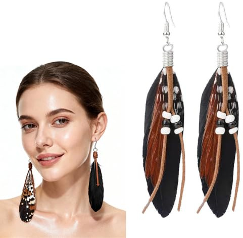 YAZWUR 2 paar Federohrringe mit Perlen Schmuck Steampunk Indianerin Karneval Mottoparty