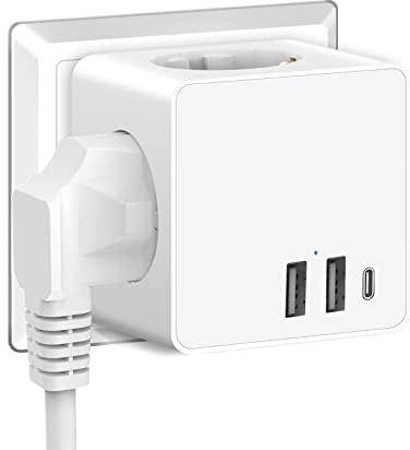Steckdosenwürfel ohne Kabel, Mehrfachsteckdose mit USB-C und 2 USB-A, 6-in-1 Steckdosenadapter USB Steckdose Steckdosenleiste Würfel Mehrfachstecker für Büro Hause Reisen