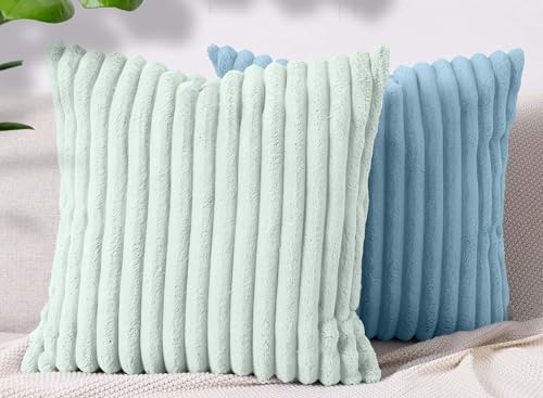 Amilian Dekokissen 2er Set 40x40 cm - Zierkissen mit Füllung und Bezug, Sofakissen für Wohnzimmer, Bett und Sofa, Couchkissen 2 Stück, weich und formstabil - Waldruhe/Ozeangeheimnis