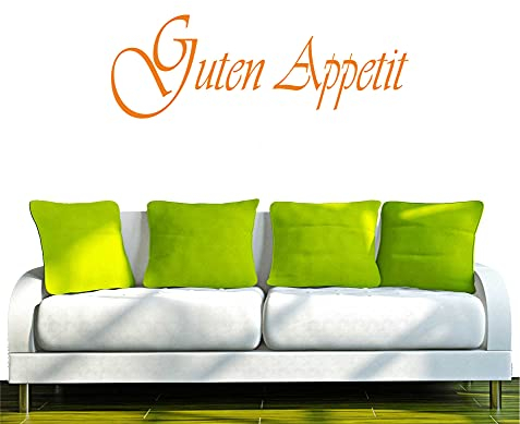 INDIGOS UG WANDTATTOO w032 Spruch Guten Appetit Wandaufkleber 80x28, orange - Dekoration Fensterfolie - Wandaufkleber - Kinderzimmer Wohnzimmer Schlafzimmer Küche Badezimmer Büro Hotel
