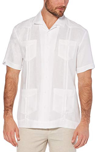 Cubavera Men's Short-Sleeve 100% Linen Guayabera Button Down Shirt, Bright White, XL