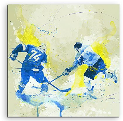 Paul Sinus Art 60x60cm Eishockey II SPORTBILDER Splash Art Wandbild Aquarell Art Grün Blau
