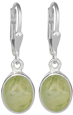 I-be,Prehnit Edelstein 8x10 mm Ohrringe oval 925 Silber, Länge 3 cm im Geschenketui, 394812 k KB