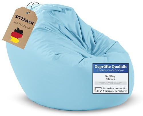 BuBiBag 2in1 Sitzsack L - XXL mit Füllung für Kinder & Erwachsene, Gaming Beanbag & Bodenkissen für Indoor & Outdoor Sessel Pflegeleicht & Wasserabweisend XL UNIVERSELL (Ø 130 cm Hellblau)