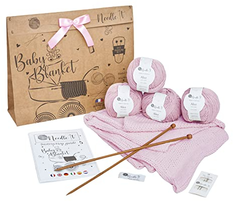 Needle It® - Strickset für Anfänger komplett mit Stricknadeln - Babydecke zum Selberstricken - Geschenkidee (Rosa)