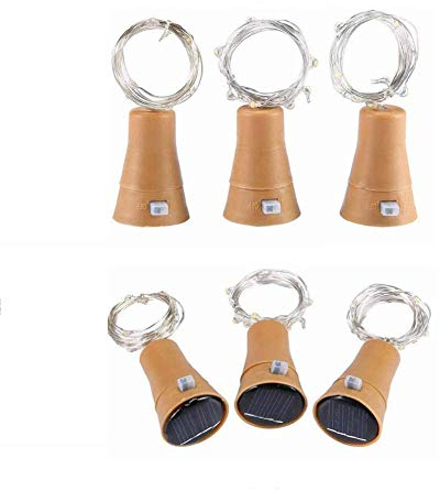 6pcs 10 Led Solar Cork Wine Bottle Fairy Light with 1M Copper Wire Shape Bar lamp for Bottle, Party, Wedding, Festival and Halloween(Warm White)