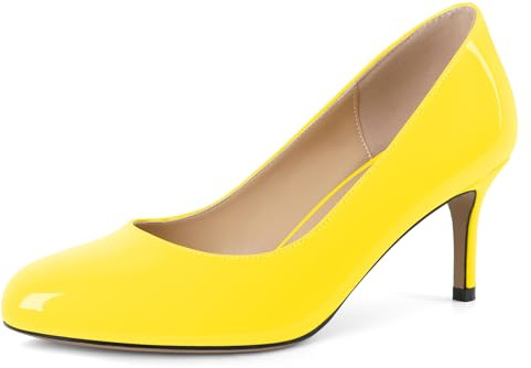 Elashe Damen Pumps Kitten High Heels Runde Zehen EU35-45 | Damen Pumps Elegant und Bequem Pumps Damen Mittlerer Absatz Slip-on Damen High Heels Runde Zehen 6.5cm für Hochzeit Party