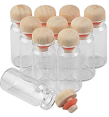 Jarvials 24pcs 10ml Bouteille en Verre Transparent avec Bouchon en Bois Dur,Les Bouchons en Rondins Ont De Bonnes propriétés d’étanchéité et sont très spéciaux. (24, 10ml)