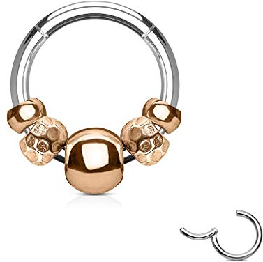 Treuheld® | Segment Clicker Piercing mit Kugeln - Helix Septum Tragus Ohr Nase Lippe - SEGMENTRING klappbarer Verschluß - Klappverschluß - Silber, SCHWARZ, Gold Chirurgenstahl Ring [03.] - Rosegold