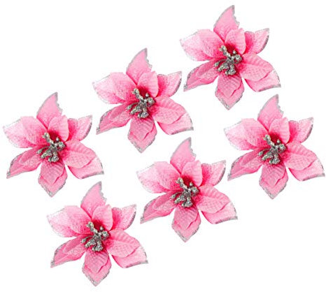 NUOBESTY 24pcs Glitter Poinsettia Christmas Tree Ornaments Artificial Poinsettia Flower for Christmas Decorations Pink