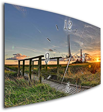 BM Funk Quarz Wanduhr Funkwanduhr Funkwanduhren Funkuhr Funkuhren kein Ticken lautlos geräuschlos leise modern ohne Tickgeräusche groÃŸ XXL Wohnzimmer Küche Leuchtturm Nordsee 8113-1a