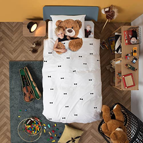 Snurk Bettwäsche-Set mit Teddybär-Aufdruck, 100 % Baumwollperkal, für Jungen und Mädchen, Weiß 1 Piazza e Mezza (200x220 Cm)